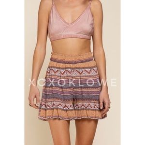 POL Aztec Print Shorts Ruffle Trim Elastic Waist